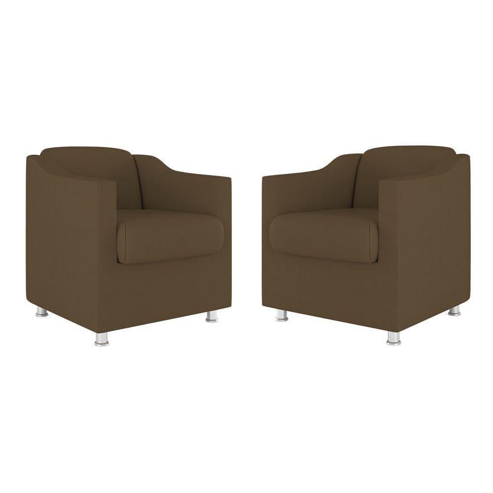 Kit 02 Cadeiras Poltronas Decorativas Recepção Clinica Suede Cor:marrom