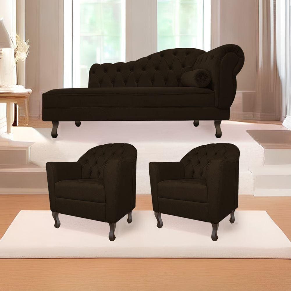 Kit Diva Recamier Diana 140Cm Lado Esquerdo E 02 Poltronas Julia Corano - Doce Sonho Móveis Marrom