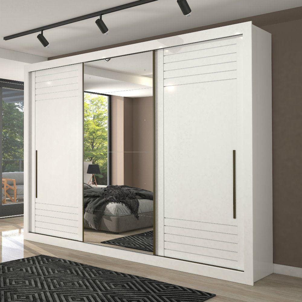 Guarda Roupa Vitoria 100% Mdf 6 Gavetas 3 Portas de Correr com Espelho e Pés - Panan