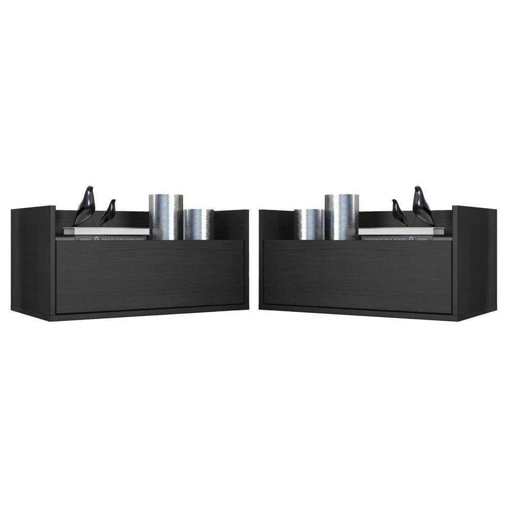 Kit Com 2 Mesas De Cabeceira 60Cm Suspensa Multimóveis V3632 Preta Preto