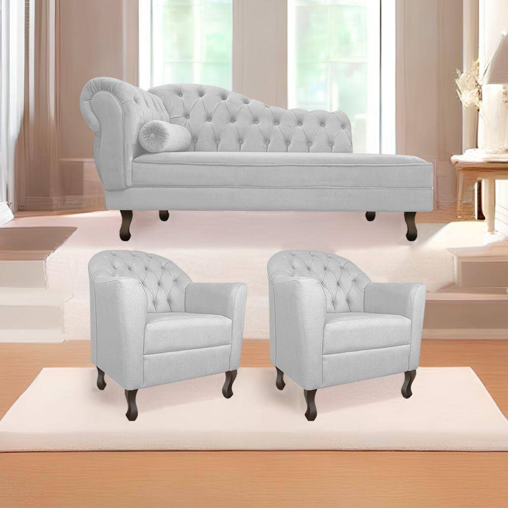 Kit Diva Recamier Diana 160Cm Lado Direito E 02 Poltronas Julia Corano - Doce Sonho Móveis Branco