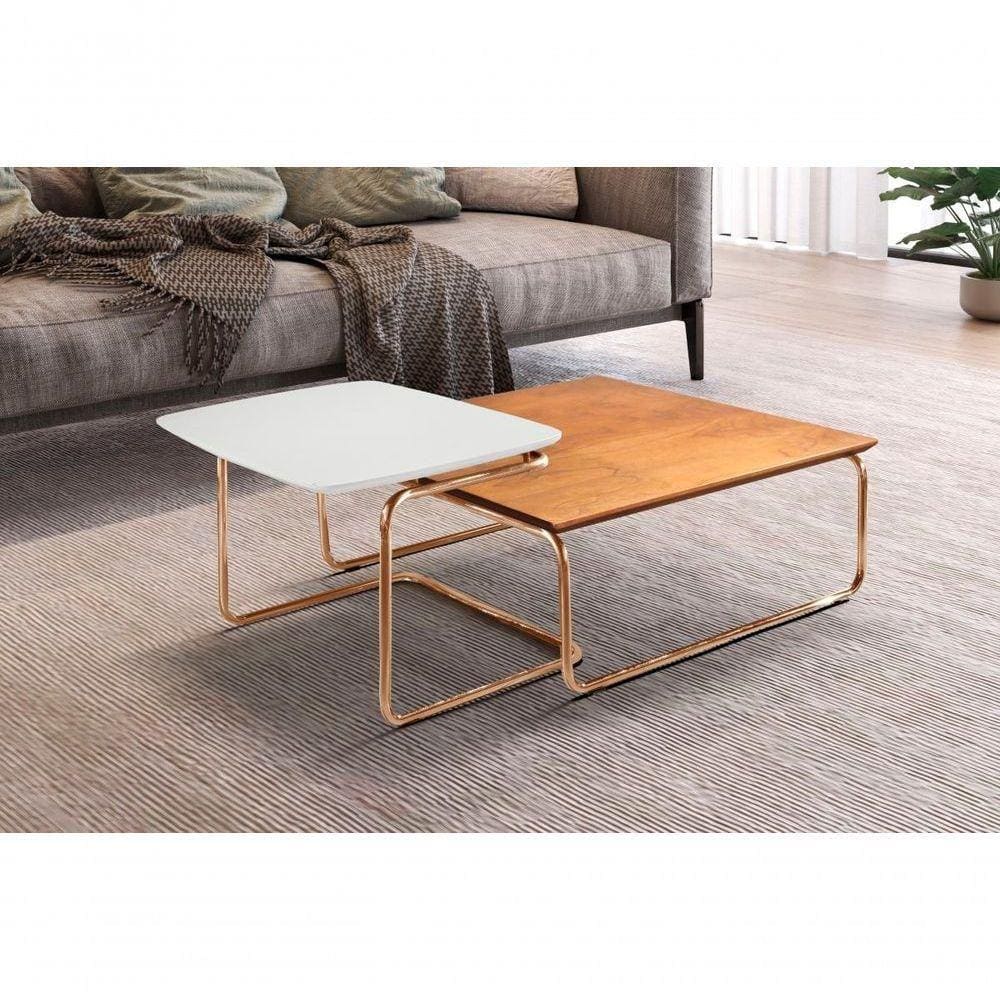 Conjunto Mesa De Centro Kairos Base Cobre Larflex Cor:branco