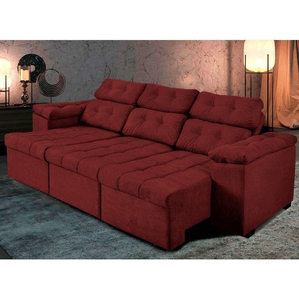 Sofá Italia 250cm Retrátil Reclinável Suede Vermelho – Ws