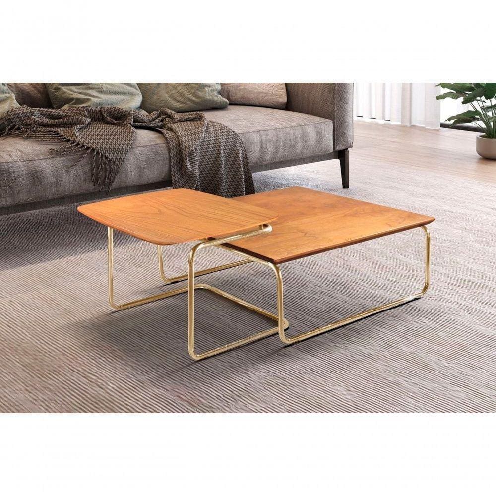 Conjunto Mesa De Centro Kairos Base Ouro Larflex Cor:castanho