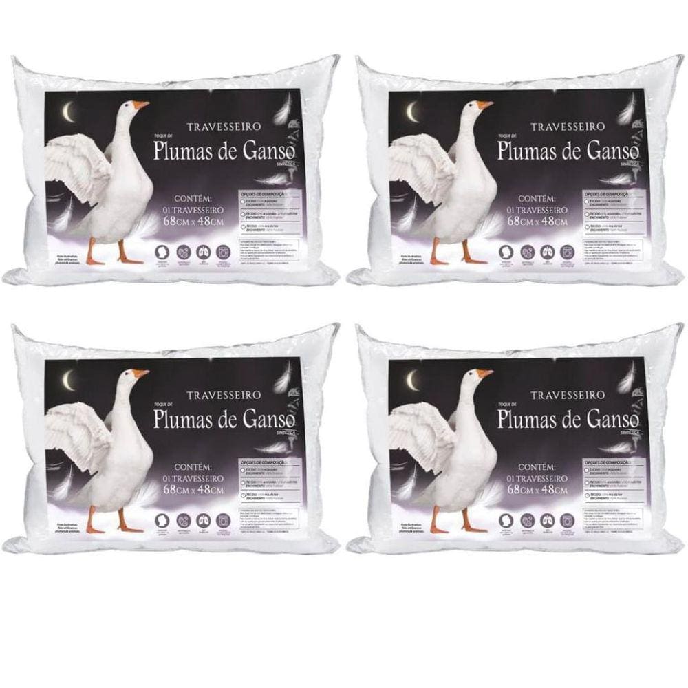 Travesseiro Pluma De Ganso Extra Macio Premium 4 Pçs Barato