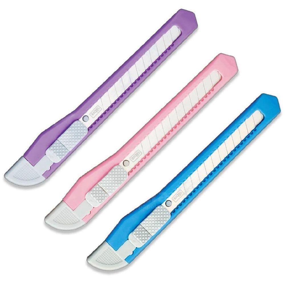 Kit 03 Estilete Estreito Plástico com Trava ES04 Pastel - Tilibra