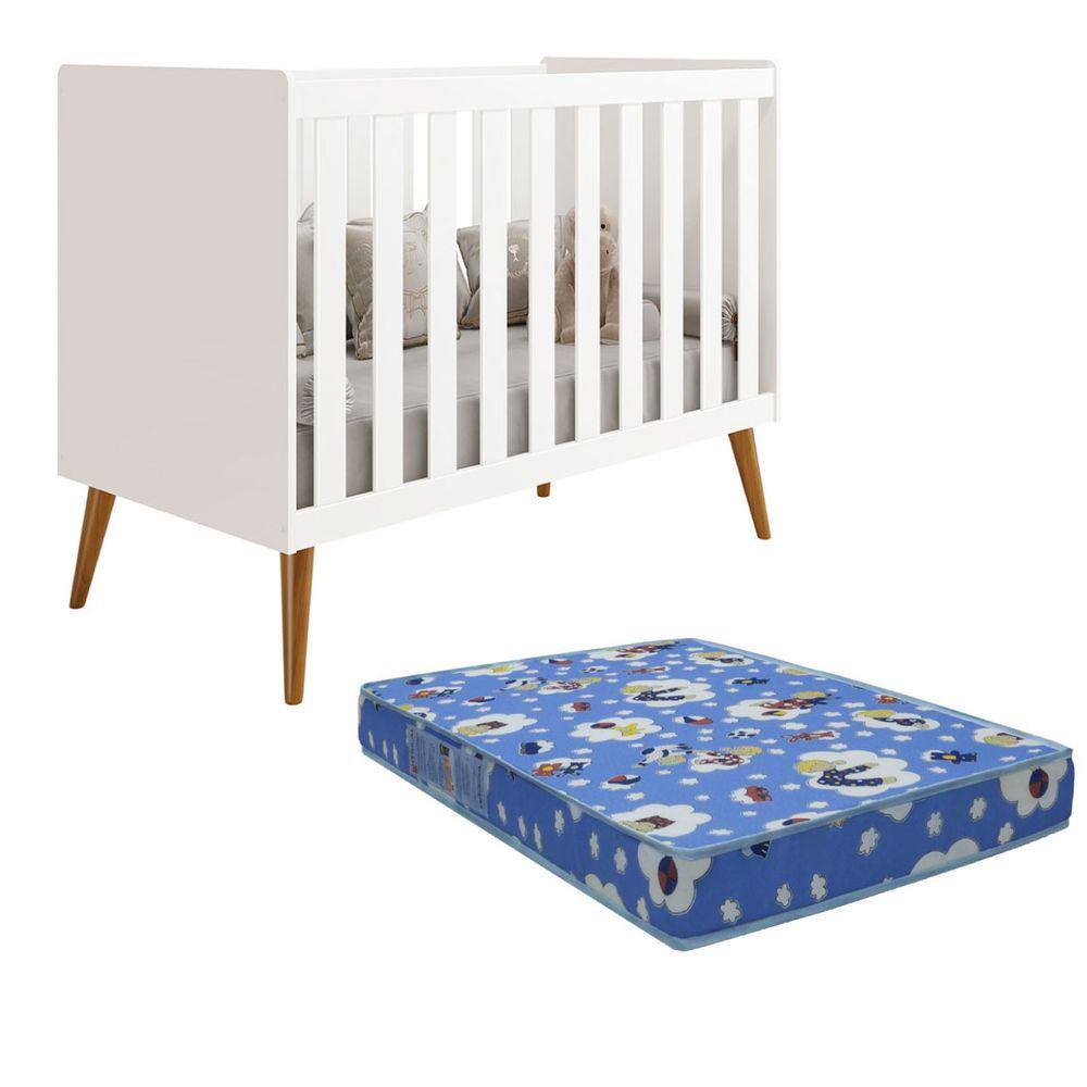 Berço Americano Isis 2 em 1 Branco Fosco com Colchão - Reller