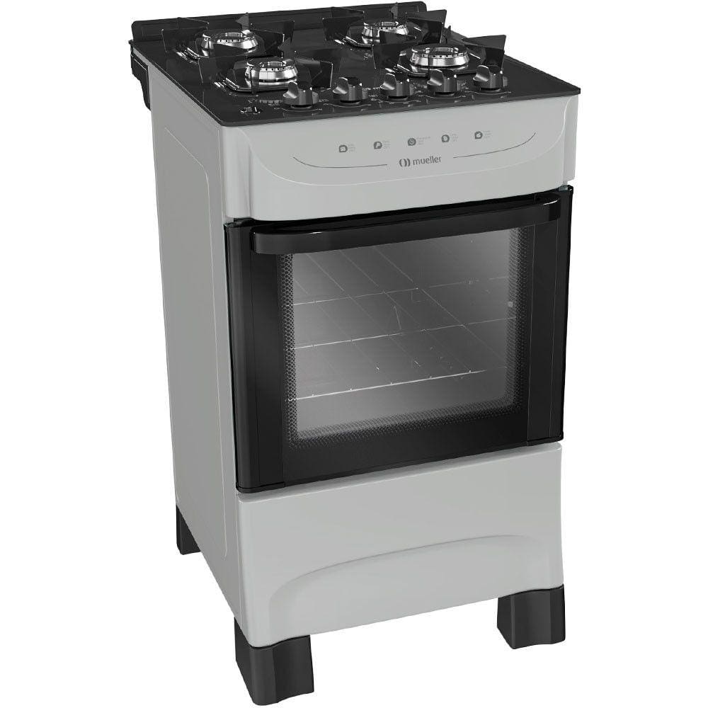Fogão Mueller MFV4BB 4 Bocas Automático Mesa de Vidro Forno Total Clean