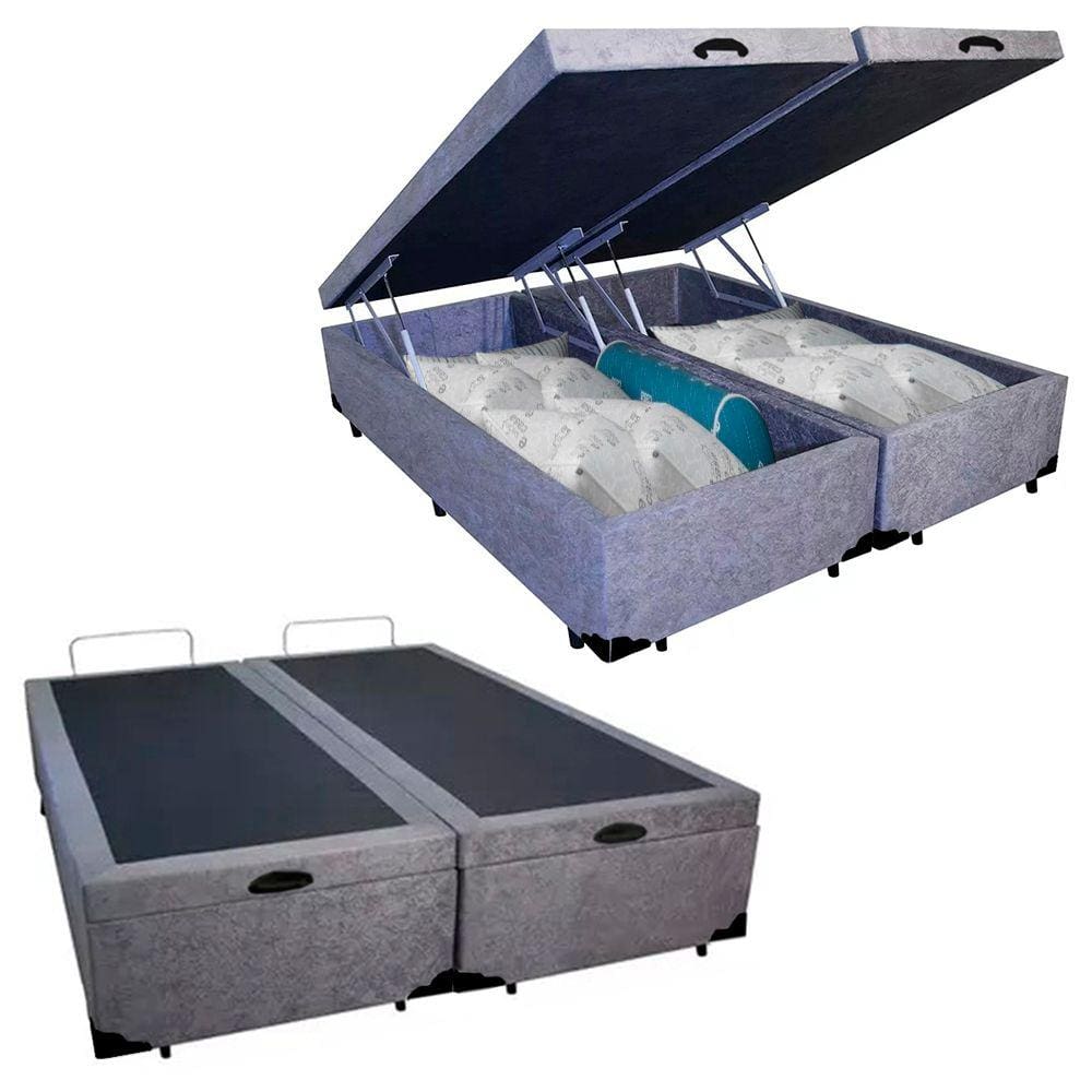 Cama Box Baú Queen Bipartido Suede SerenePrime Cinza 158x198x44