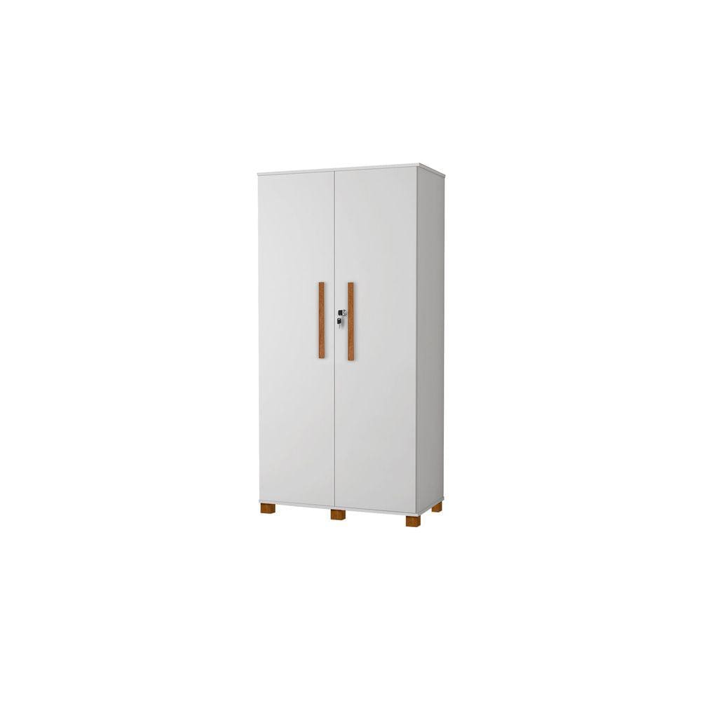 Multiuso Branco 2 Portas com Cabideiro Nicho e Prateleira MDF Pes de Madeira Com Chave