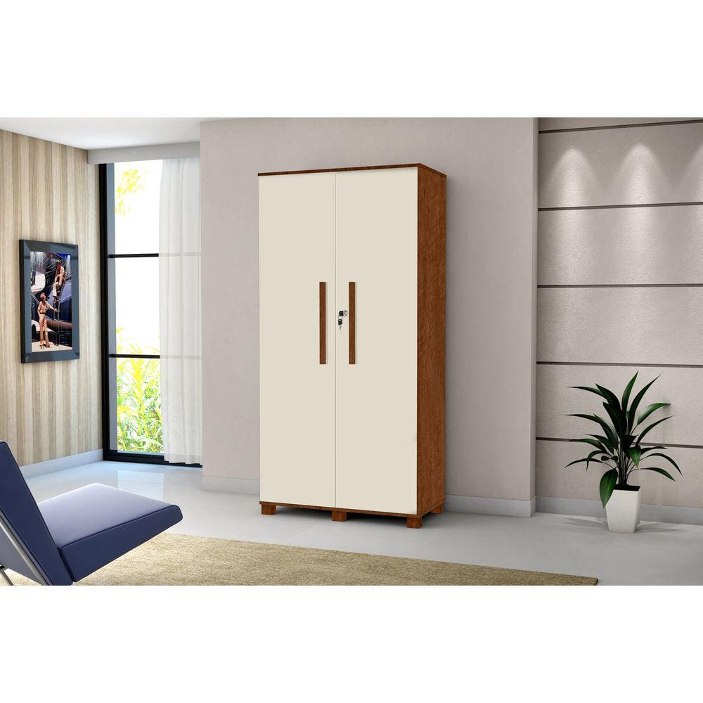 Sapateira 2 Portas Com Chave Para Quarto MDF Off White Com Canela