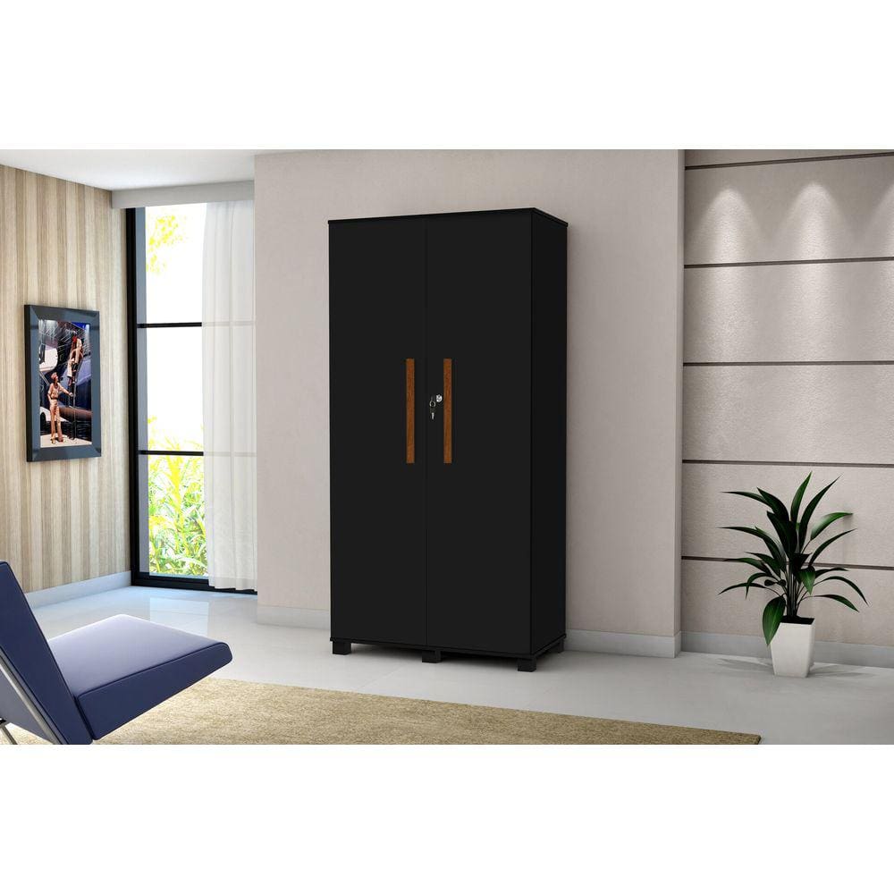 Sapateira 2 Portas Com Chave Para Quarto MDF Preto