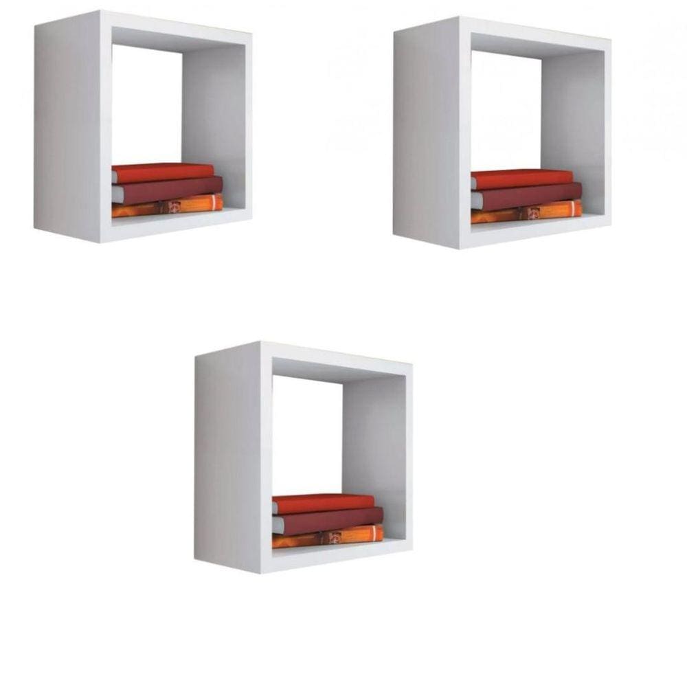 Nicho Decorativo Branco MDF 15x15x20 cm - Kit 3