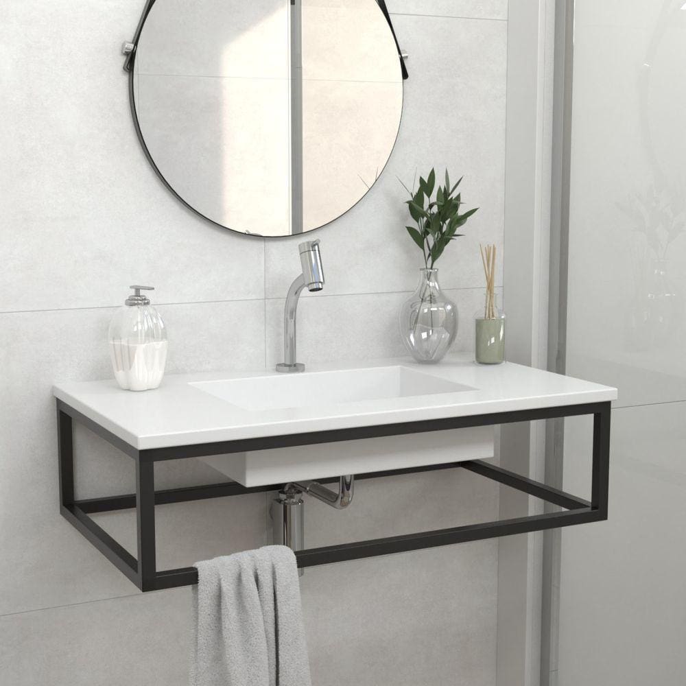 Bancada 80 x 45cm com Cuba Venturi Iron New York Preto/Branco