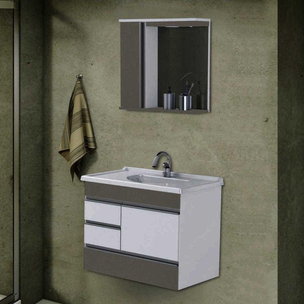 Gabinete Suspenso com 2 Gavetas e 1 Gavetão com Espelheira e Cuba Gianduia