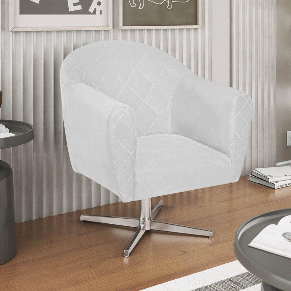 Poltrona em Suede Base Giratória de Metal Herrera Branco
