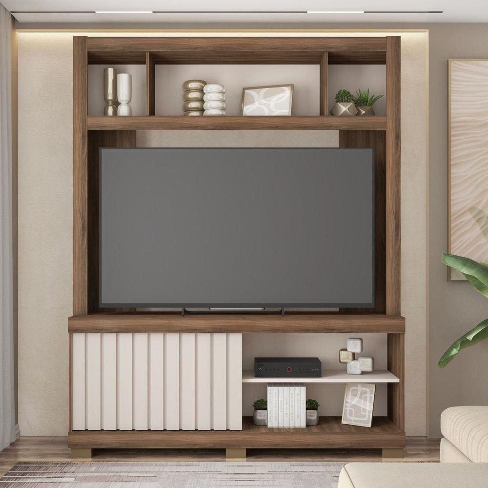 Estante para TV até 55 Polegadas com Ripado Cinne Espresso Móveis Nogueira San Remo/Off White
