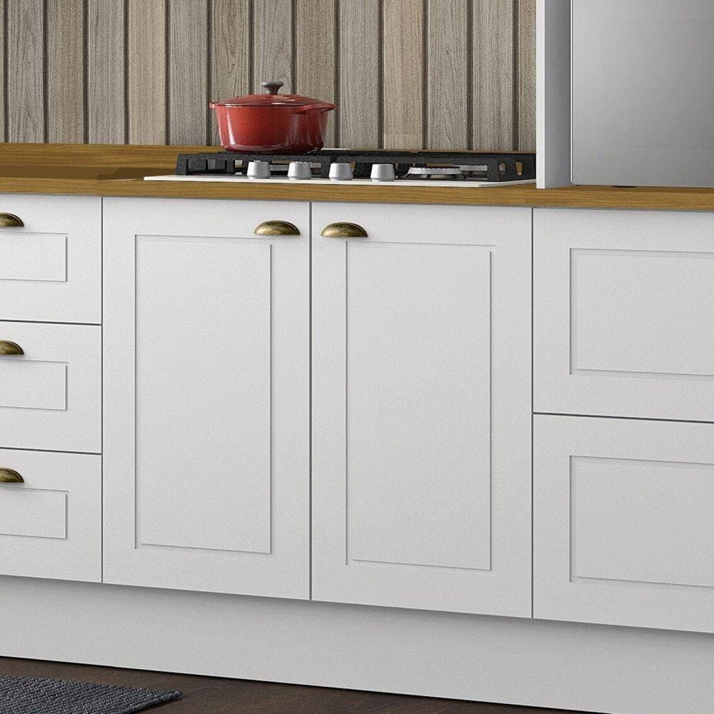 Balcão para Cozinha 2 Portas 80cm com Tampo Para Cooktop Emily Branco HP/Marrom