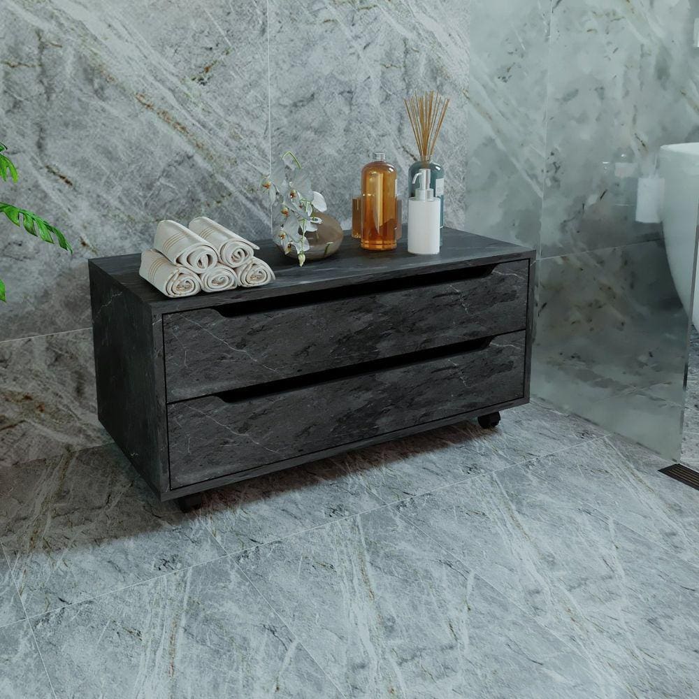 Gabinete para Banheiro com 2 Gavetas Rodízio BN3643 Mármore Lunar