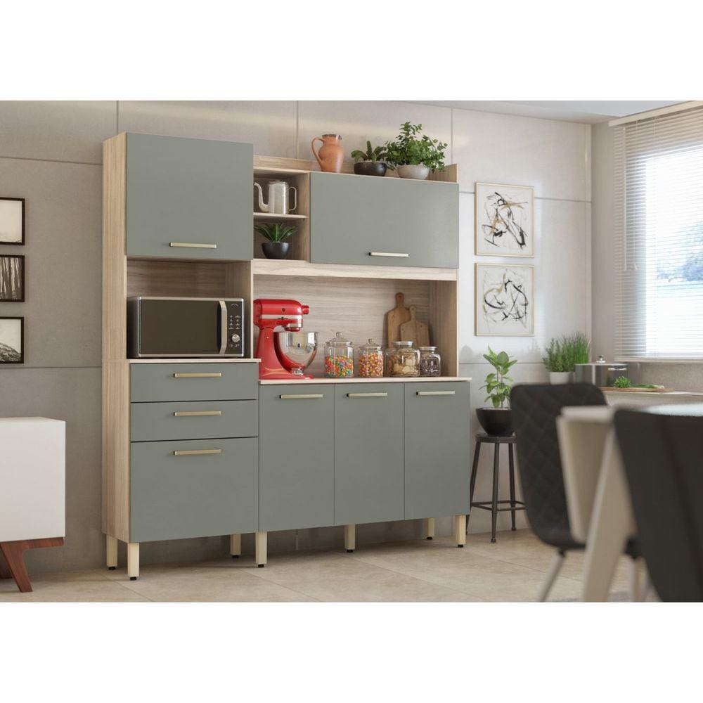 Armário de Cozinha 6 Portas 2 Gavetas Select Avena Touch/Menta