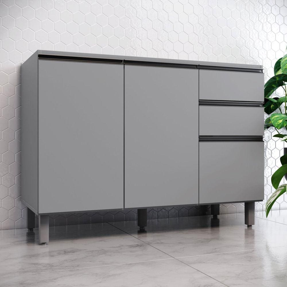 Balcão Pia 2 Portas 3 Gavetas 120 cm Diva Cinza