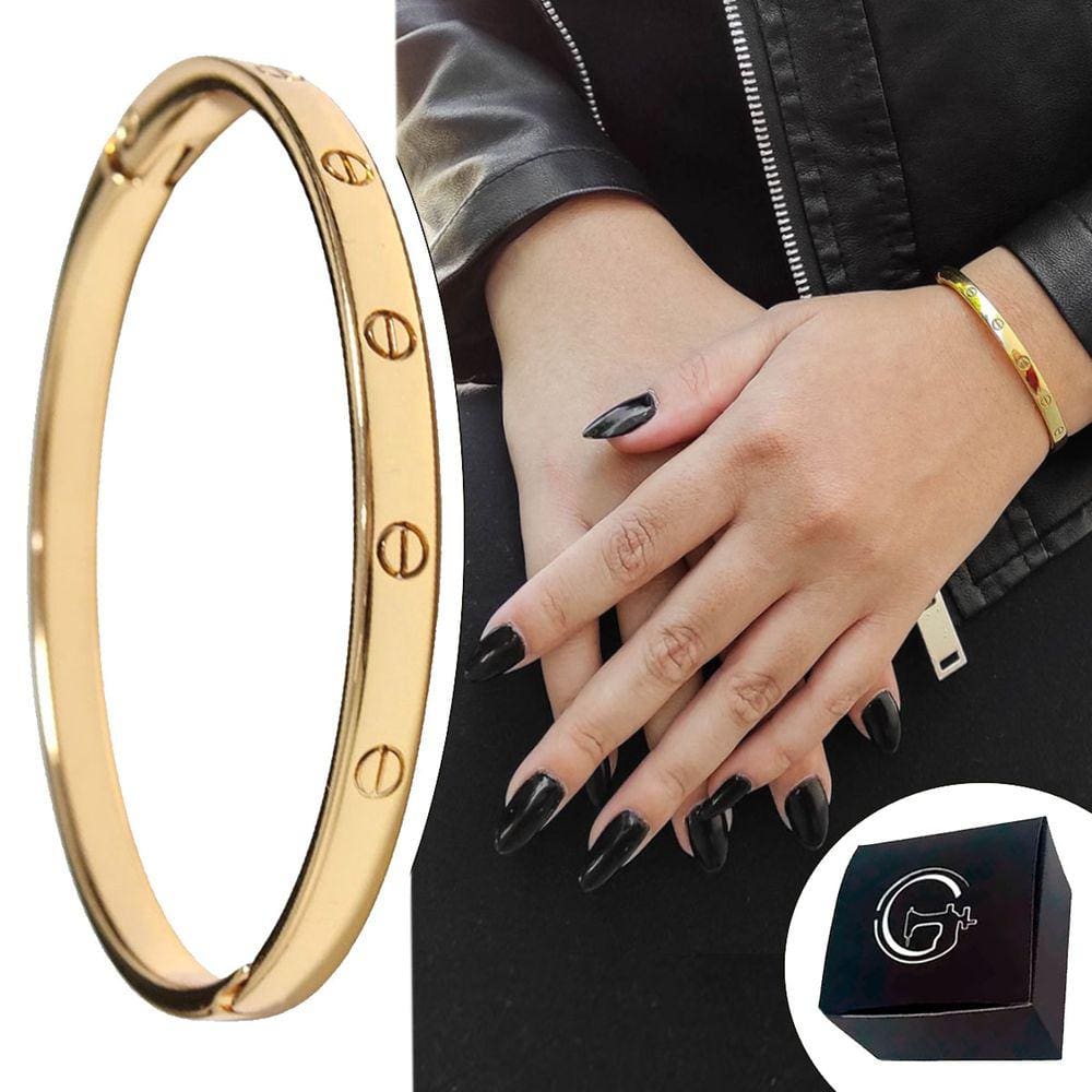 Bracelete com Detalhes do Estilo Cartier Articulado com Encaixe Banhado a Ouro