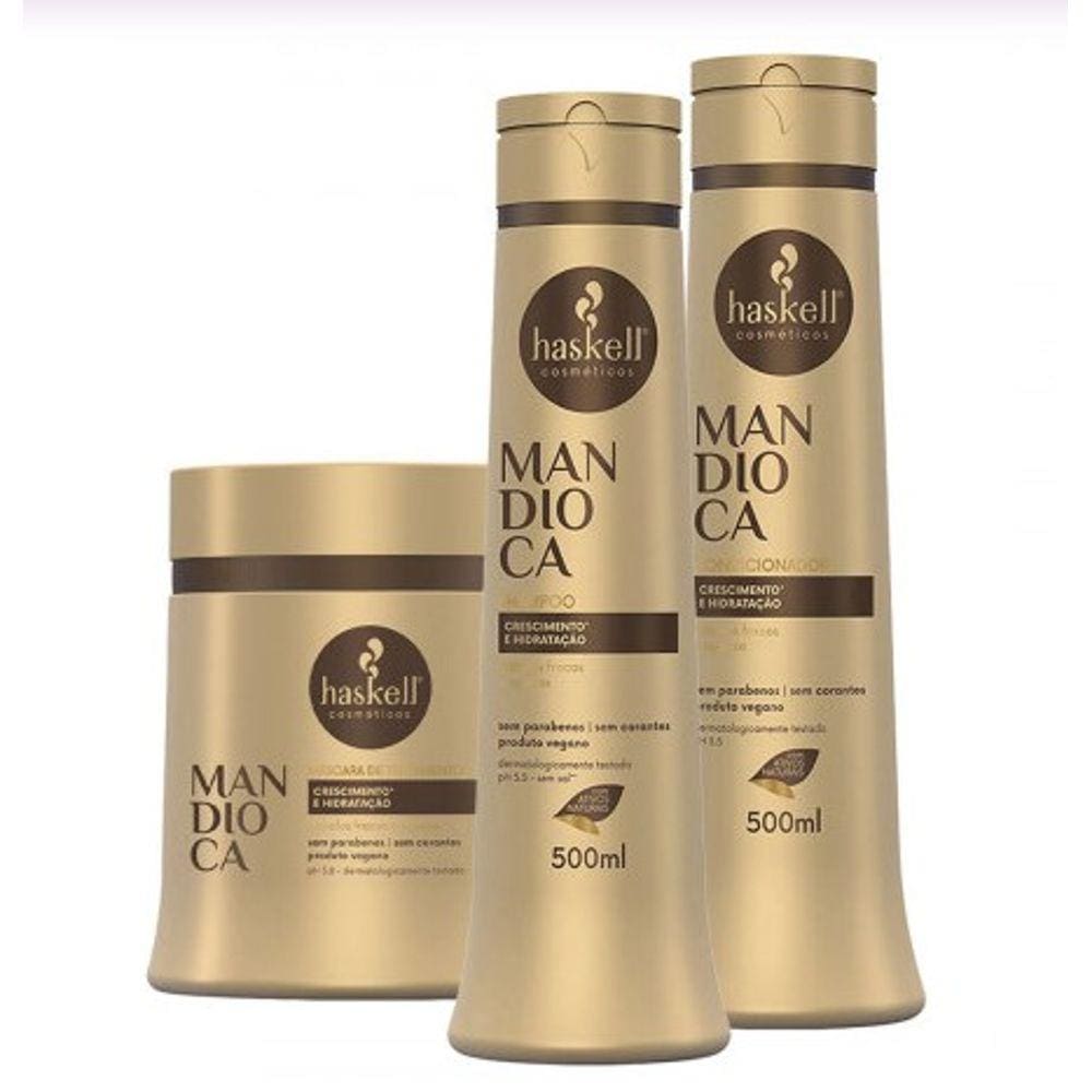 Kit Mandioca Haskell Shampoo ,Condicionador e Mascara 500g