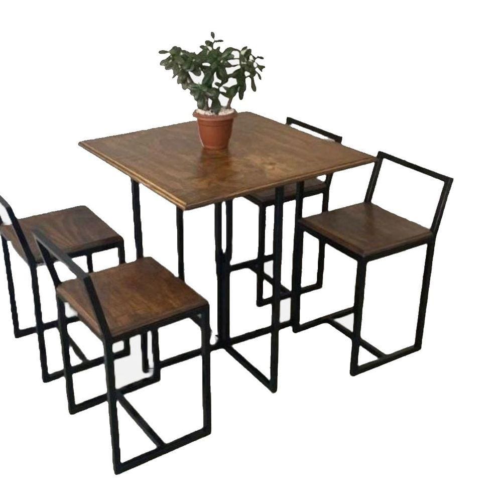 Conjunto Mesa 4 Cadeiras Imbuia Estrutura em Aço Pintura Eletrostática