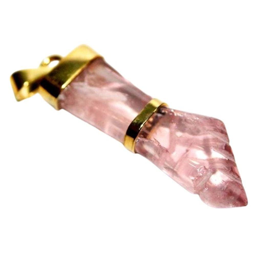 Colar Figa Pedra Quartzo Rosa Natural Montagem Dourado