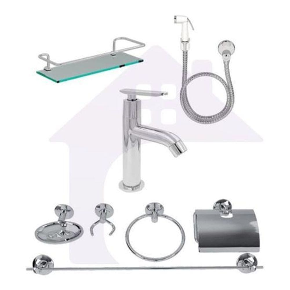 Kit Banheiro Completo 08 Peças 1 Torneira Cod120 + 1 Porta