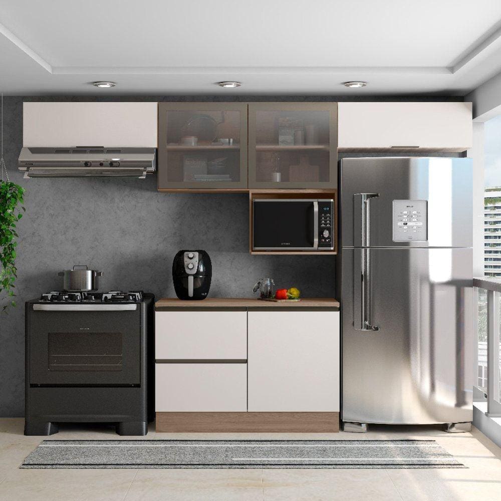 Cozinha Modulada 5 Peças 5 Portas 3 Gavetas Balcão com Tampo Etina carvalho oak/off white