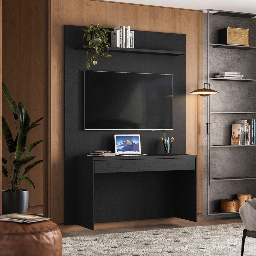 Escrivaninha Suspensa 1.29 cm com Painel Para TV de 55” NT 2100 Preto Tx