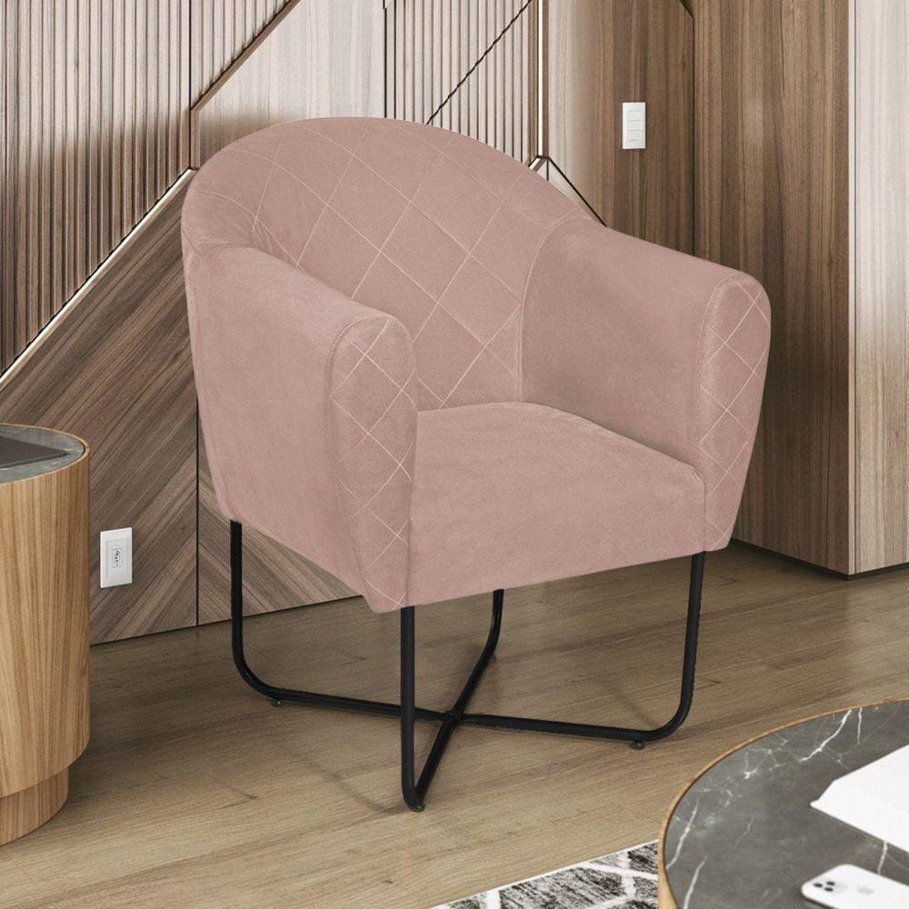 Poltrona Herrera Base X Preta Suede Rose