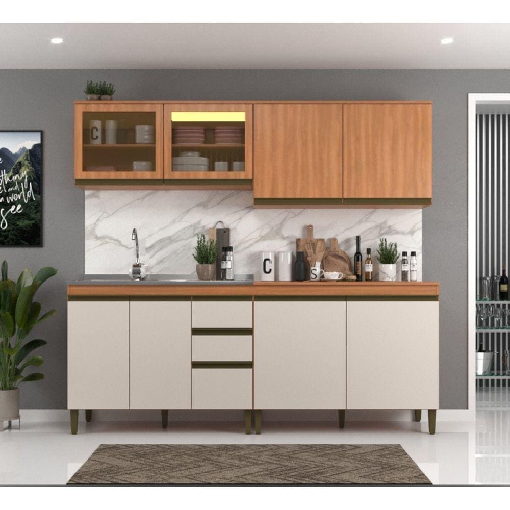 Cozinha Completa 4 Peças 8 Portas 3 Gavetas Cecília Freijó/Off White