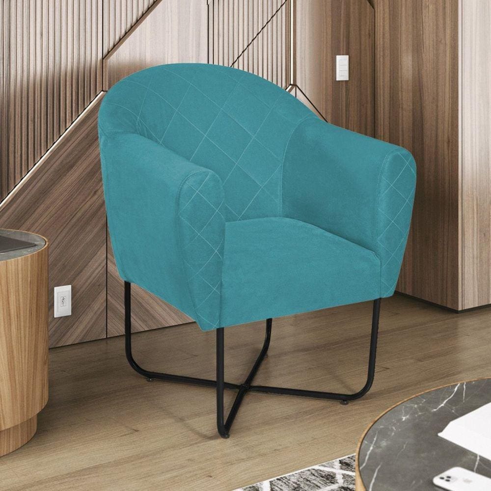 Poltrona Base X Suede Herrera Azul Turquesa