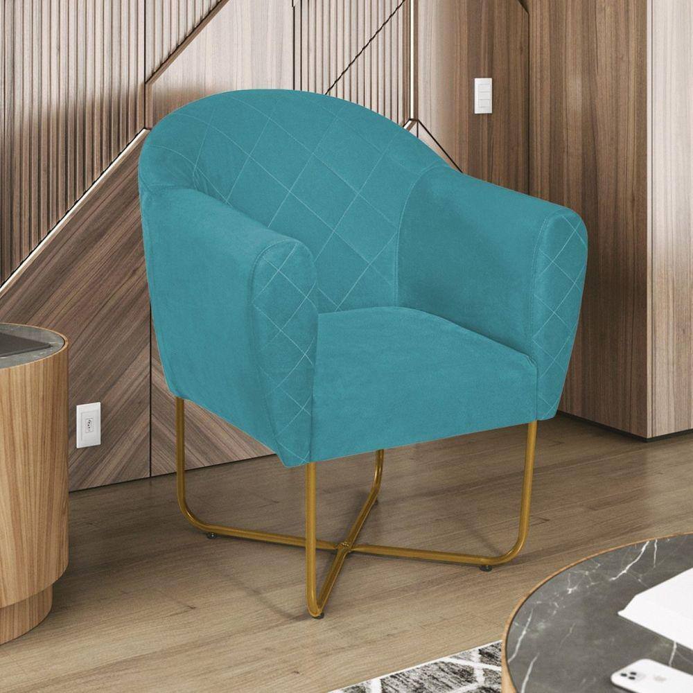 Poltrona Base X Suede Herrera Azul Turquesa