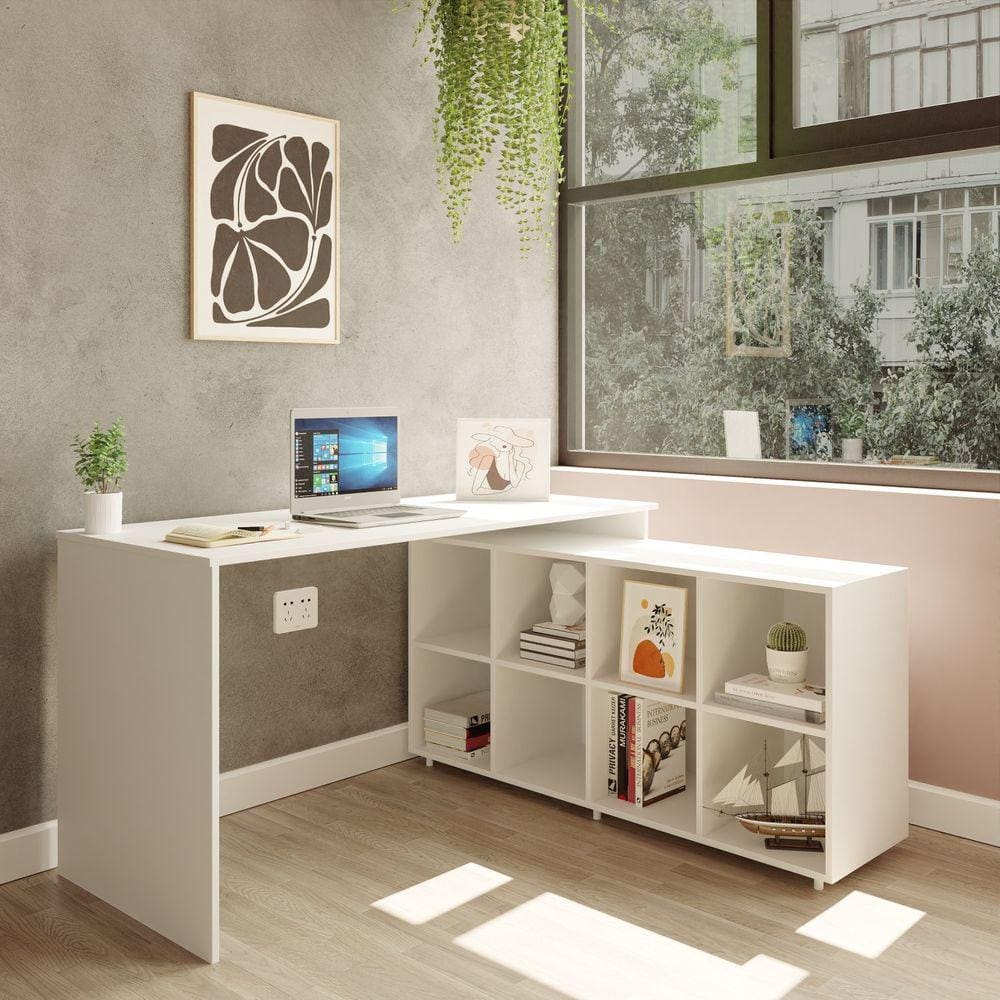 Mesa em L Escrivaninha Kubus com 8 Nichos Yescasa Branco