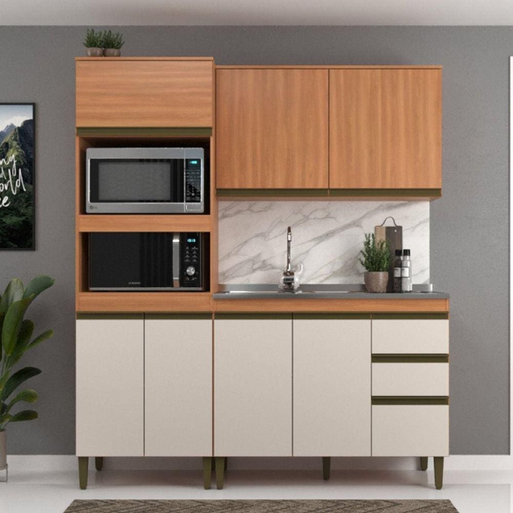 Cozinha Modulada 9 Peças 7 Portas 3 Gavetas 190cm Cecília Freijó/Off White