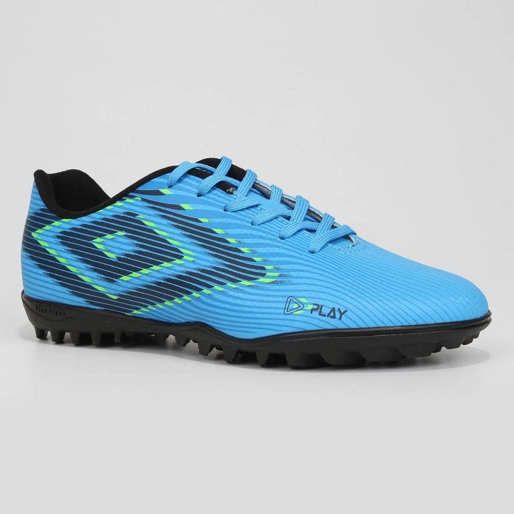 Chuteira Society Umbro Play Masculina - Azul+Verde Limão
