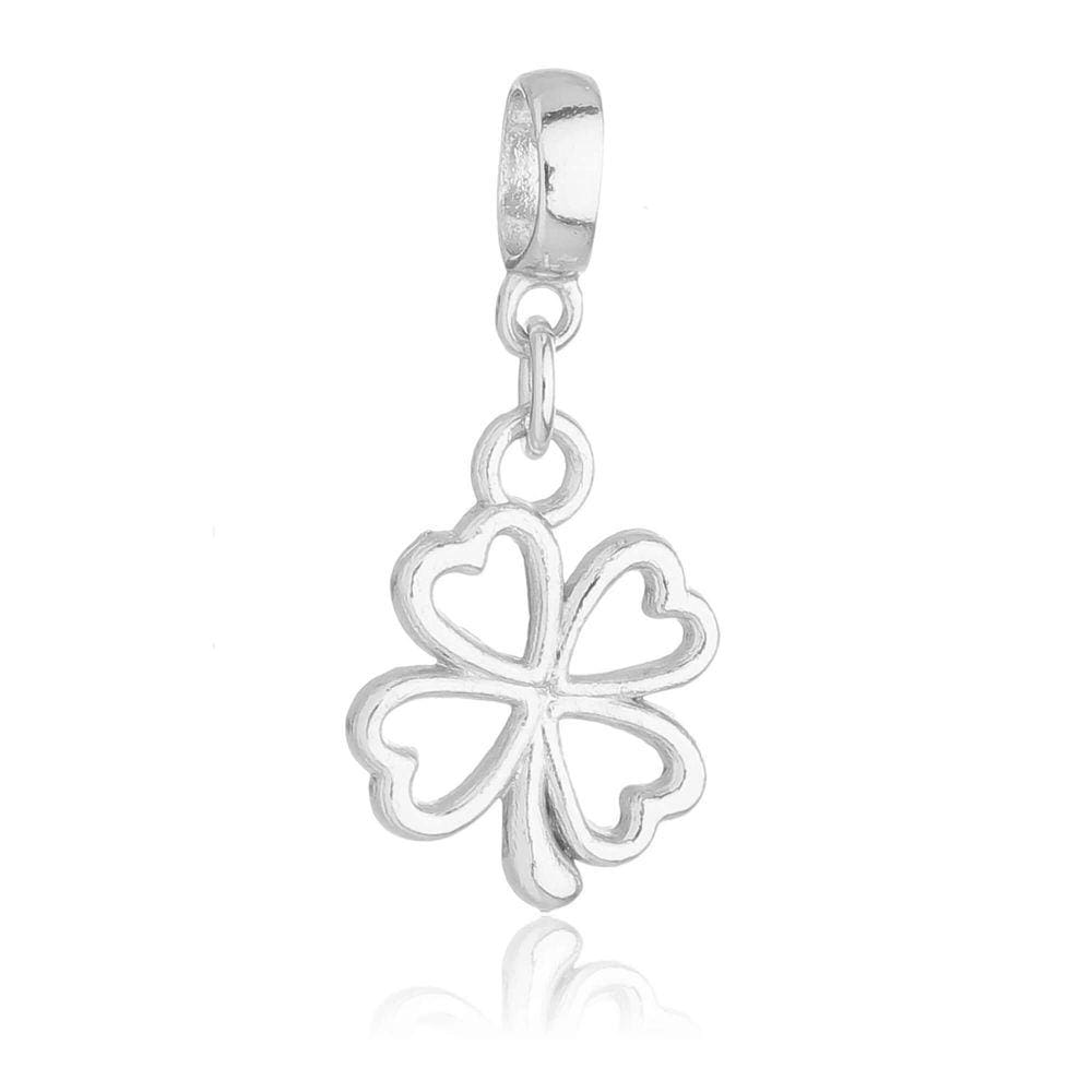 Pingente Berloque Trevo 4 Folhas Pandora Banhado a Prata 925
