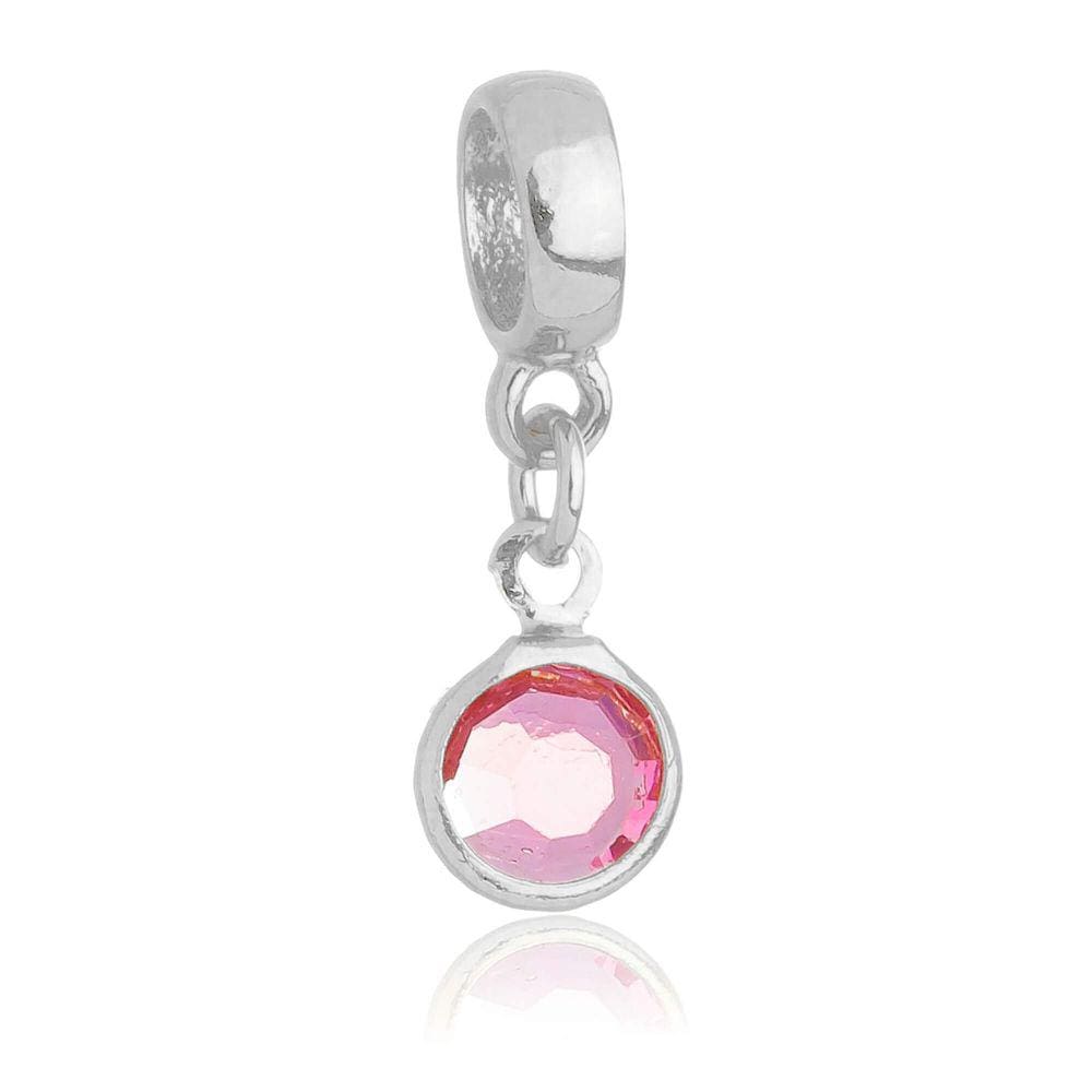 Pingente Berloque Cristal Rosa Pandora Banhado a Prata 925