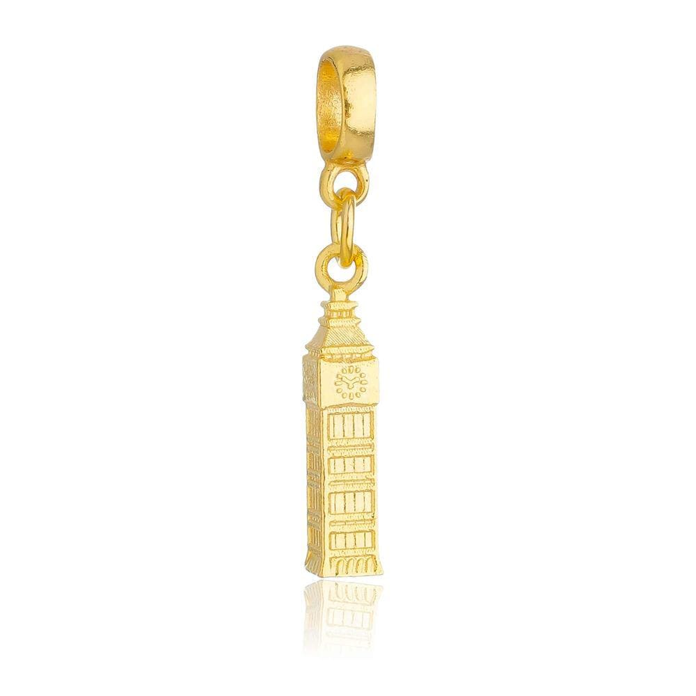 Pingente Berloque Relógio Big Ben Pandora Banhado a Ouro 18k