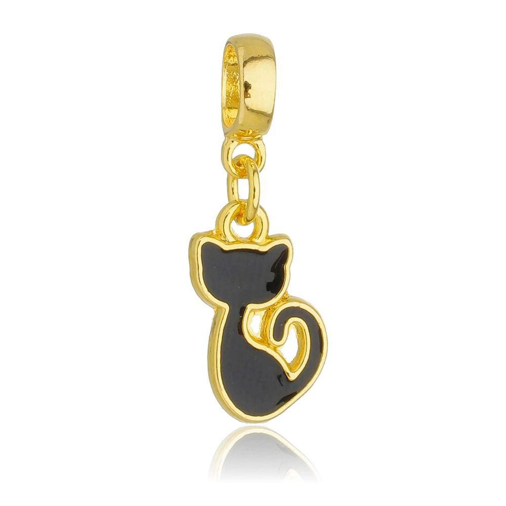 Pingente Berloque Gato com Resina Pandora Banhado a Ouro 18k