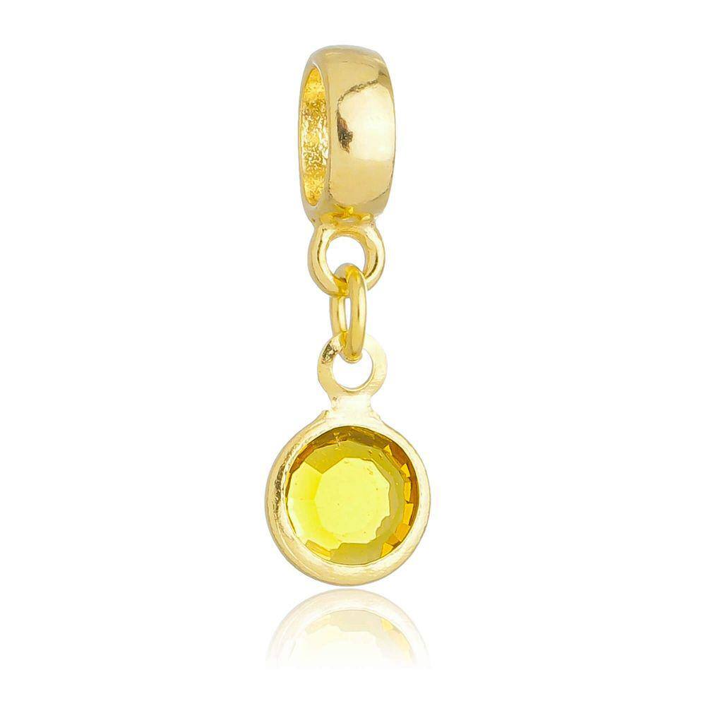 Pingente Berloque Cristal Amarelo Pandora Banhado a Ouro 18k