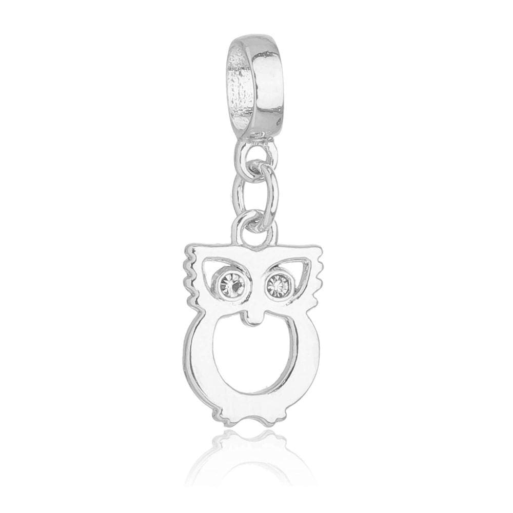 Pingente Berloque Coruja Strass Pandora Banhado a Prata 925