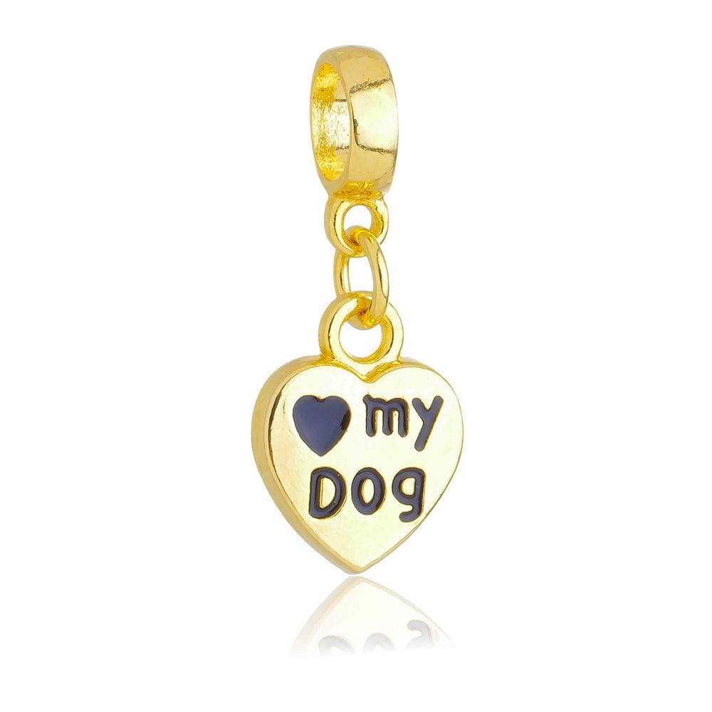 Pingente Berloque Coração Cachorro Pandora Banhado a Ouro 18k