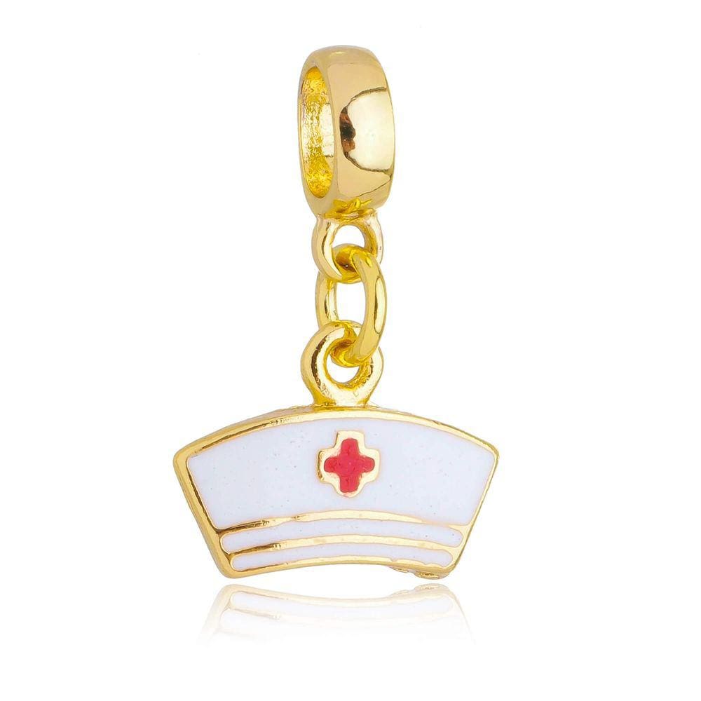 Pingente Berloque Chapéu Da Enfermagem Pandora Banhado a Ouro 18k - Premium