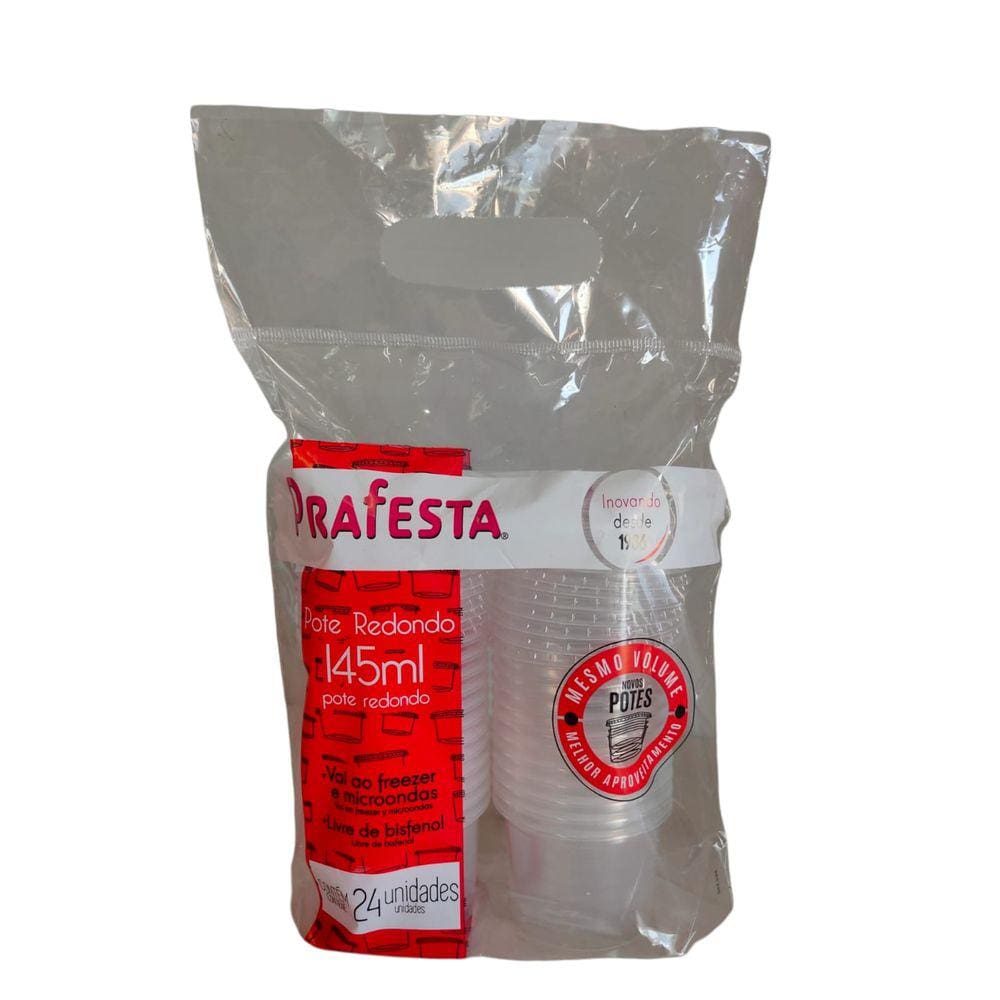 Pote Redondo Freezer e Micro-ondas 145ml com Tampa Prafesta c/24 un