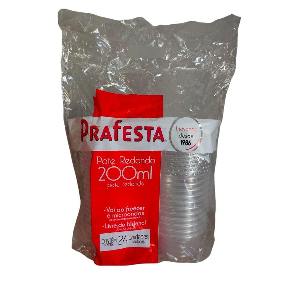 Pote Redondo Freezer e Micro-ondas 200ml com Tampa Prafesta c/24 un