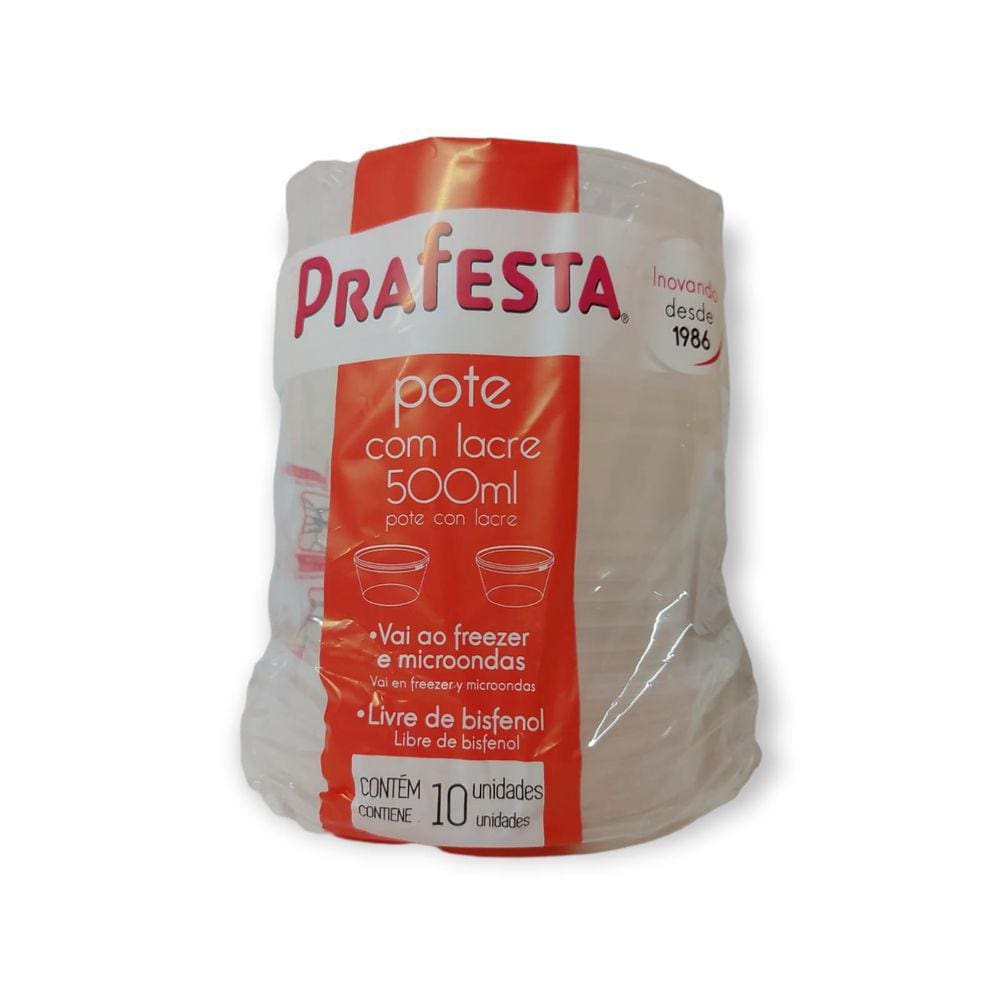 Pote Redondo Freezer e Micro-ondas 500ml com Lacre Prafesta c/10 un